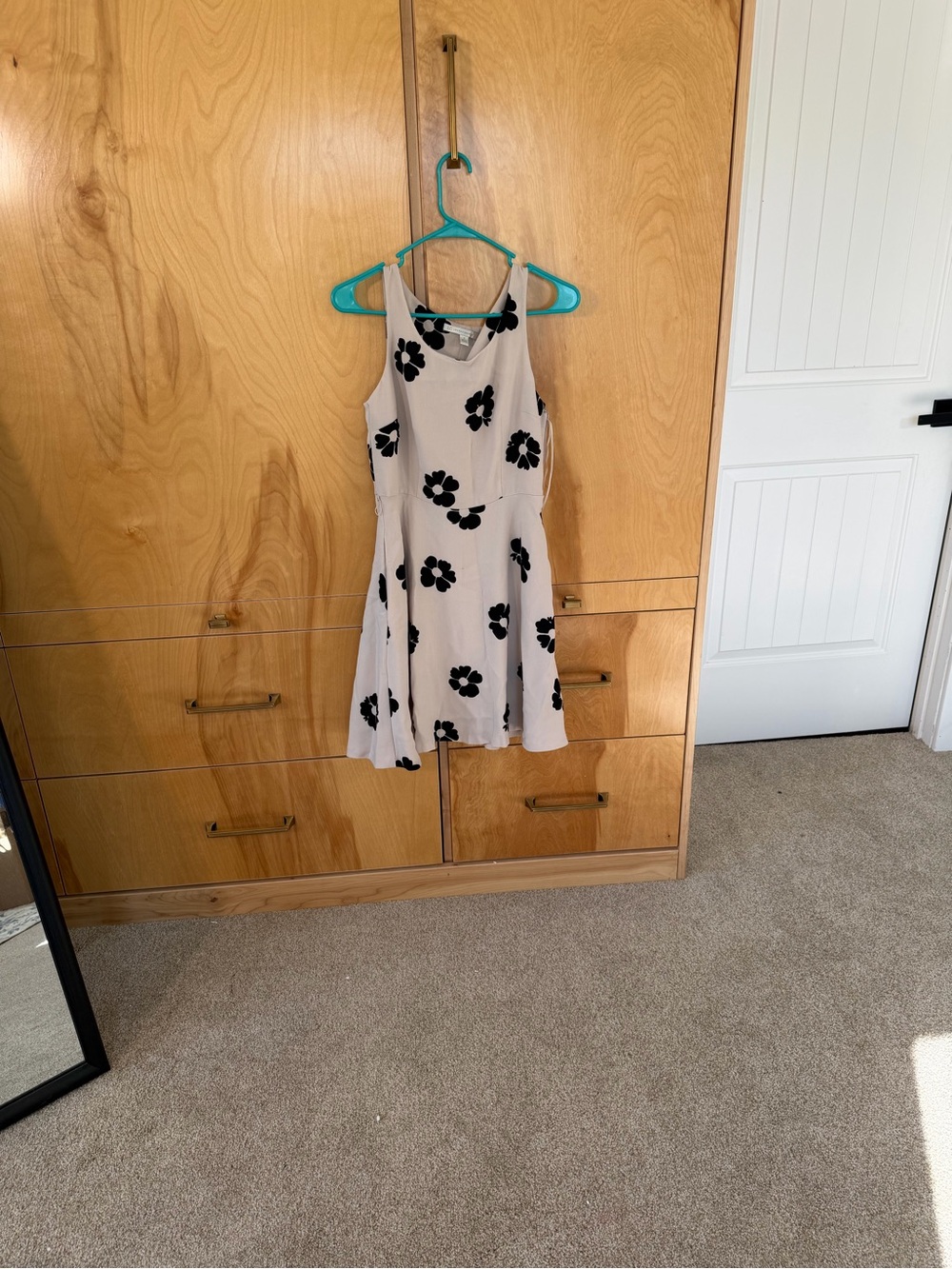 LC Lauren Conrad Cream Dress with Black Floral Print, Size 4.